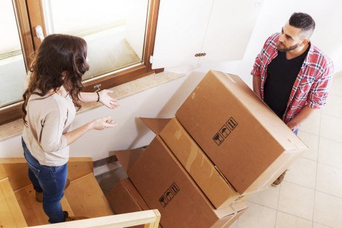 Packed moving boxes and furniture for a Wembley Park relocation
